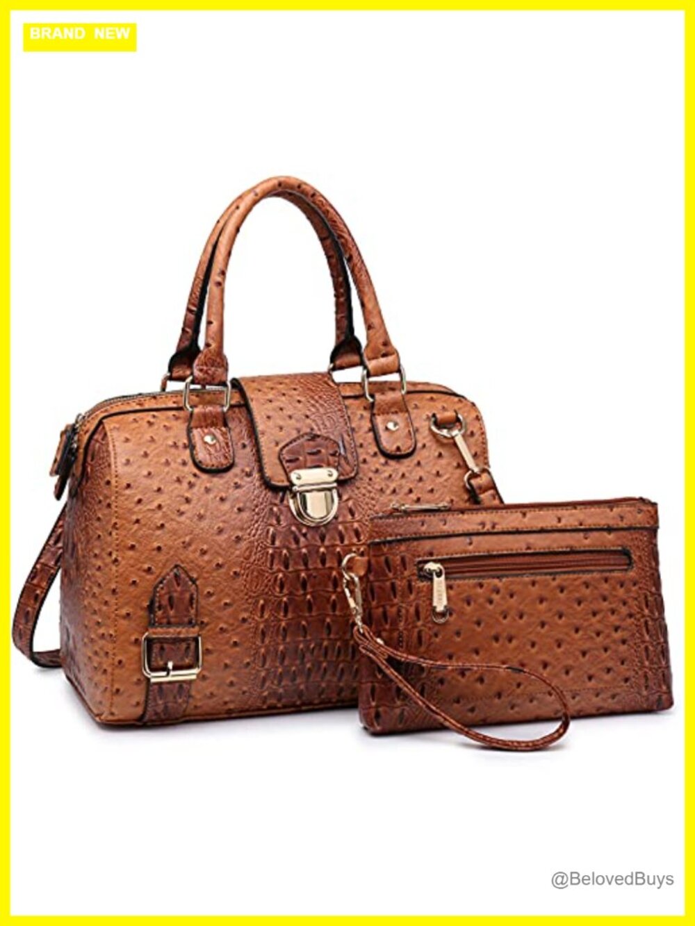 Vegan Leather Ostrich Satchel Purse Top Handle Handbag Work Tote